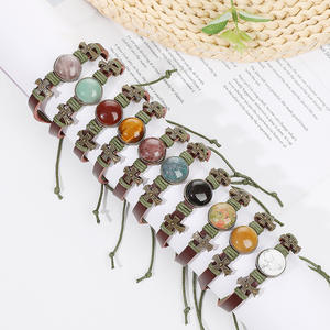 <span class=keywords><strong>Bracelet</strong></span> en cuir avec breloques pour femme, pierres précieuses, fait main, minimaliste, bohème, croix authentique, taille ajustable, cadeau pour elle - Product Image 6