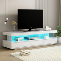 Meuble TV LED moderne brillant, table de luxe moderne avec étagères et tiroirs de rangement