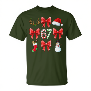 Camiseta de Navidad para Niñas, Cuello Redondo, Manga Corta, Estampado Digital, Diseño Coquette con Lazo, Tallas Seis y Siete - Product Image 2