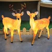 Sika Deer de resina para exteriores, estatua de ciervo Sika de fibra de vidrio con luz LED, tamaño real, adornos de animales de jardín