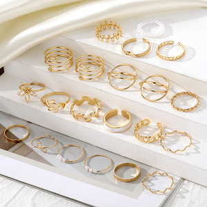 2025 New Hot Sale 21Pc/<b>Set</b> Geometric Leaves Flowers Pearl Drip Oil <b>Ring</b> <b>Set</b> for <b>Women</b> Jewelry - Product Image 4