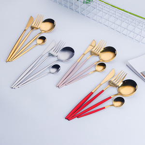 Gold Titanium Plated Stainless Steel Steak Knife <b>Fork</b> <b>Spoon</b> <b>Set</b> 4 Piece Western Cutlery For Business Gifts - Product Image 3