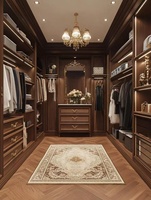 Dressing sur mesure en bois massif américain avec coiffeuse intégrée, éclairage LED et rangement de luxe pour chambre principale de villa