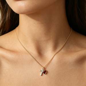 Collar con colgante de cruz de piedra de nacimiento de julio, forma de corazón, cristiano, moderno, chapado en oro de 18 quilates, gargantilla delicada, venta al por mayor - Product Image 3