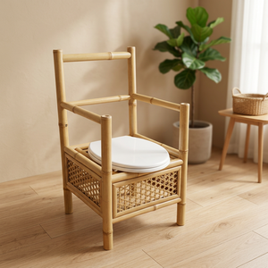 Chaise de toilette en bambou avec hauteur de siège réglable, accoudoirs rembourrés, bassin amovible, revêtement imperméable - Product Image 2