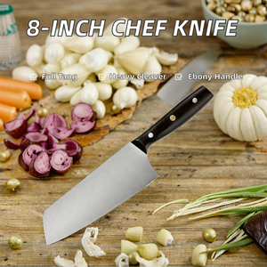 Couteau de cuisine de 8 pouces à lame pleine, finition satinée, en acier à haute teneur en carbone 9 CR13, pour droitier, avec manche en bois d'ébène, type couteau de chef - Product Image 2