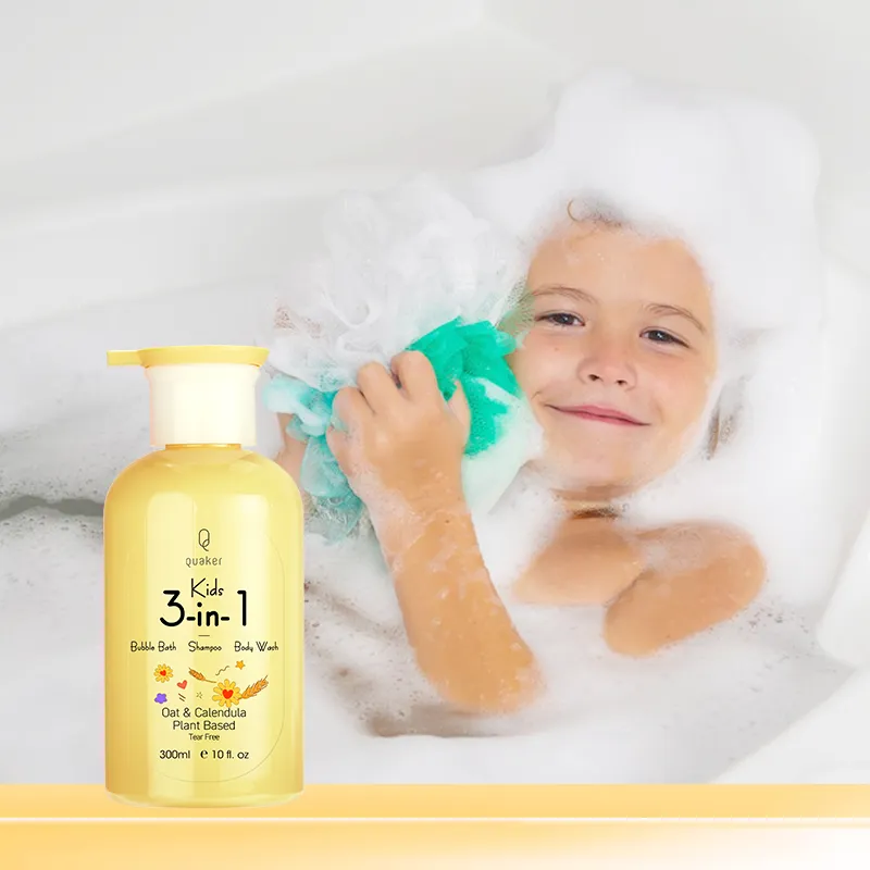 Qquaker Avoine Calendula 3 en 1 Shampooing et nettoyant pour le corps pour bébé Sooth Natural Private Label Nettoyant pour le corps pour enfants et bain moussant