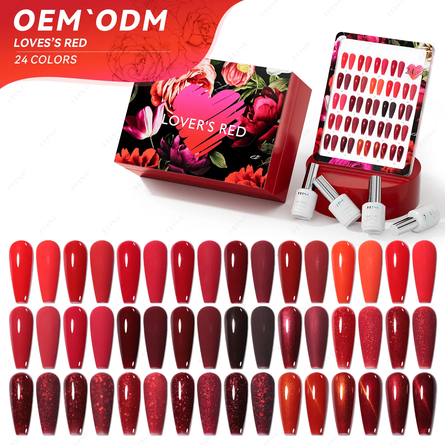 JTING Valentine New year Festival design Lover red 24 colori gel polish collection set box Free color chart gel nail polish kit