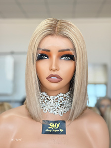 New Factory <b>Cheap</b> Short Remy Hair Lace Front Transparent Lace for Blonde Bob <b>Wig</b> Preplucked Hairline Women Chinese Hair - Product Image 1