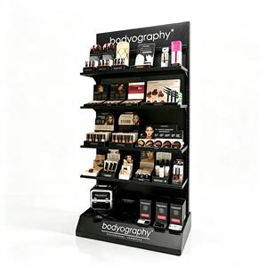 Floor <b>Standing</b> Cosmetic Display Rack Multi-Tier <b>Shelves</b> Custom Logo Printing - Product Image 1