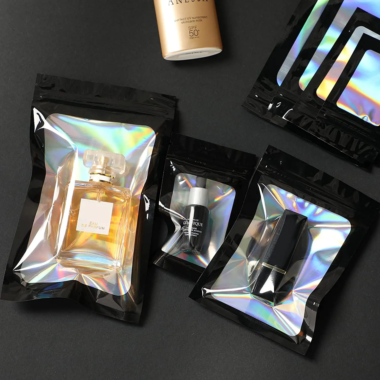 UV Printing Holographic Bags Packaging for Small Items Smell Proof Baggies Foil Pouch Resealable Ziplock Mylar Bag for Hairpin