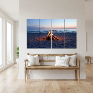 Modern Glass <b>Beach</b> Bonfire <b>Canvas</b> Print: Coastal Serenity Artwork,SET OF 4 <b>CANVAS</b> - Product Image 3