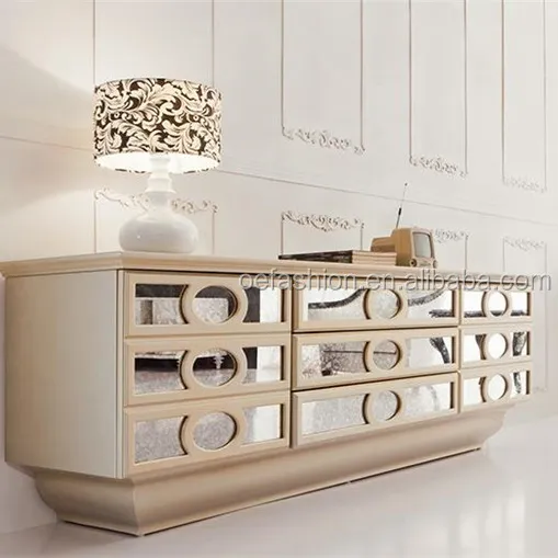 OE-FASHION white creme espelho estilo maquiagem mesa seis gavetas europeu madeira vaidade