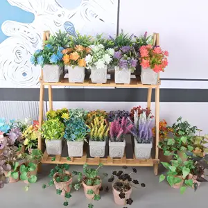 Mini combinación de plantas en maceta de pulpa de papel verde, pequeños adornos de escritorio, flor artificial, bonsái, mini flor artificial de plástico