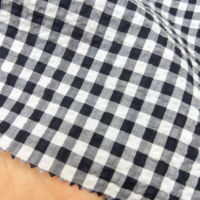 Tissu Seersucker en Coton Teint Fil à Carreaux Vichy Grande Échelle Noir et Blanc 80S 85GSM Froissé En Stock