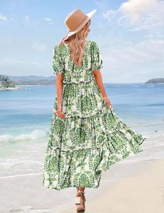 Vestido Floral de Verão para Mulheres com Mangas Bufantes e Saia em Camadas Estilo Vintage Tamanho Grande - Product Image 4