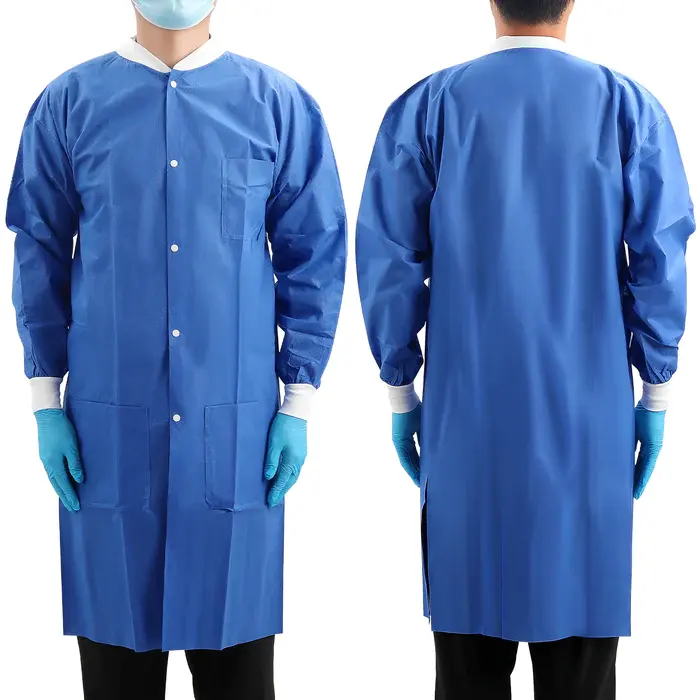 Vêtements de visiteur non tissés jetables d'atelier sans poussière sms 35g blouse de laboratoire jetable