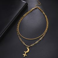 Collier Wiccan Myshape Lilith Croix de lune croissante, symbole astrologique, pendentif, double couche, bijoux en acier inoxydable