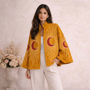 Chaqueta Kimono de Terciopelo Bordada con Diseño Celestial Boho para Mujer, Moda Exclusiva y Elegancia Atemporal, Abrigo Hecho a Mano para Festivales - Product Image 1