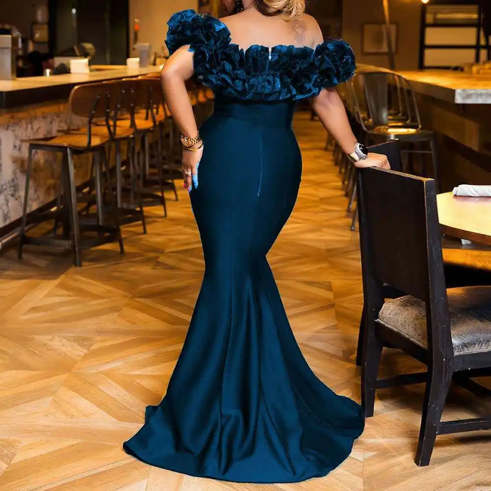 YQY694277 Hot Style Trailing Tail Off Shoulder Ruffles Mermaid Prom Dress Floor length Lady Party Dresses Evening Mermaid Dress