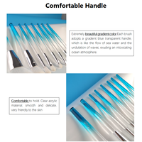 Gracedo – Lot de 8 pinceaux de maquillage professionnels en soie de cristal blanche avec manche en plastique transparent dégradé bleu cœur océanique, également utilisables comme pinceau de rasage