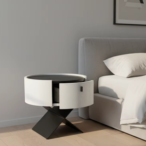 Table de chevet ronde minimaliste <span class=keywords><strong>moderne</strong></span> en bois massif et tissu pour suite de spa et <span class=keywords><strong>décoration</strong></span> de chambre de luxe - Product Image 1