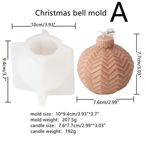 Silicone giáng sinh cứu trợ bóng nến khuôn tự làm chuông mùi hương Xmas ánh sáng bóng hình cầu Silicone khuôn sọc Xmas bóng nến khuôn - Product Image 2