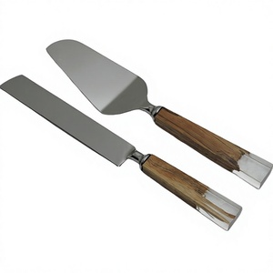 Cuchillo para Pastel Ecológico de Acero Inoxidable con Mango de Resina de Madera, Estilo Americano, Herramientas para Pastel de Cumpleaños y Boda, Utensilios para Hornear - Product Image 1