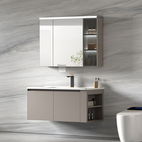 Meuble-lavabo mural moderne avec miroir LED et rangement latéral, armoire flottante pour salle de bain résidentielle et hôtelière