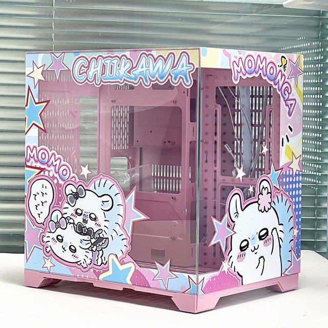 Chiikawas Customizable Mid-Tower Gaming PC Case Pink MATX Micro Desk with Tempered Glass and Metal Quick Delivery