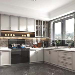 Gabinetes de Cocina de Estilo Europeo de Lujo Personalizados |   Juego de Muebles de Cocina Moderno Completo con Isla, Puertas de Vidrio y Alacena Alta - Product Image 3