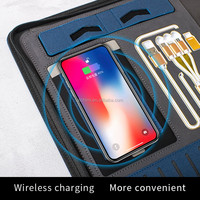 Porte-documents A4 en cuir PU imperméable avec chargeur sans fil, batterie externe 8000 mAh, câble de charge sans fil, portable, pour affaires