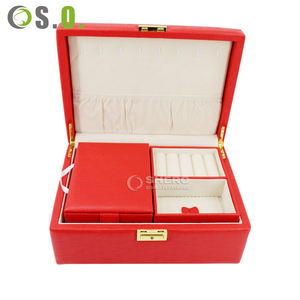Elegant Red Leather Jewelry Box With Mirror And Removable Drawers Multi Layer Jewelry <b>Storage</b> Case For <b>Rings</b> Earrings Necklaces - Product Image 4