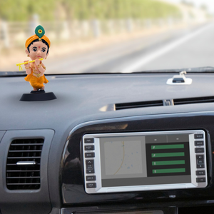 <b>Hand</b>-Painted Lord Krishna Idol (Natural Finish) Spiritual Decorative Showpiece for Home Temple Office Desk, Car Dashboard & Gift - Product Image 1