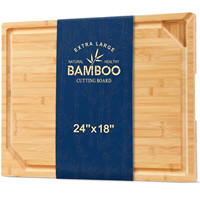 Planche à découper extra-large en bambou robuste 24 x 18 avec poignée et rainure pour les jus, planche à découper au-dessus de l'évier