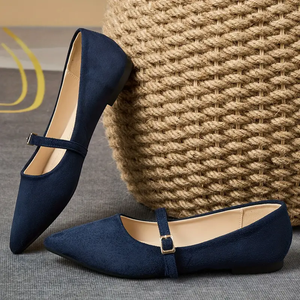 Élégantes Ballerines <span class=keywords><strong>Bleu</strong></span> <span class=keywords><strong>Marine</strong></span> à Bout Pointu et à Enfiler, Tige en Tissu Doux, Doublure Synthétique, Confortables Toute Saison pour Femme - Product Image 1