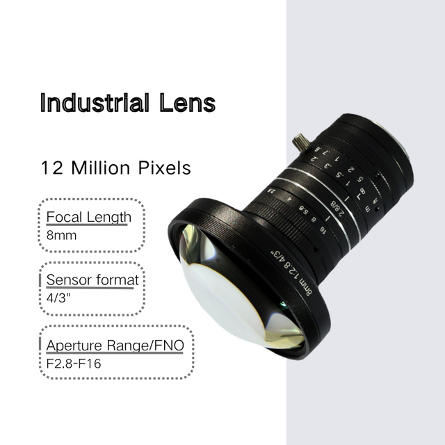 Machine Vision Lens 8mm F2.8 C-Mount 4/3" 12MP Fixed Focus for High-Precision Inspection