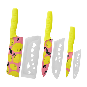SFB96 Stylish Printed <b>Kitchen</b> Knife Set Stainless Steel 3‑Piece Knives Ergonomic Non‑Slip <b>Red</b> Handles With Safety Blade Guards - Product Image 6