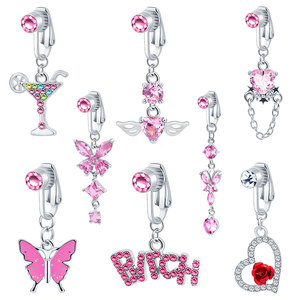 <strong>Belly</strong> <strong>Ring</strong> Heart Zircon Pink Butterfly <strong>Belly</strong> Button <strong>Rings</strong> Piercing Jewelry Wholesale Fashion Jewelry Body Piercing Jewelry - Product Image 1