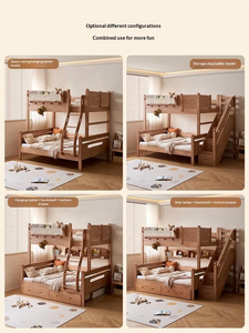 Solid Oak <strong>Wood</strong> Modern Children's <strong>Bunk</strong> <strong>Bed</strong> with Storage Double-Deck High Low <strong>Bed</strong> for Siblings - Product Image 6