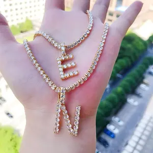 Thời Trang Chữ Cái Đầu K Vòng Cổ Phụ Nữ Bạc Màu Tennis Chain Necklaces Big Mặt Dây Chuyền Boho Statement Jewelry