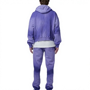 Conjunto Deportivo de Dos Piezas para Hombre, con Capucha y Cordón Ajustable, Degradado Morado, Informal, Sudadera con Capucha y Pantalones, 100% Algodón, Resistente al Viento, Ligero - Product Image 5