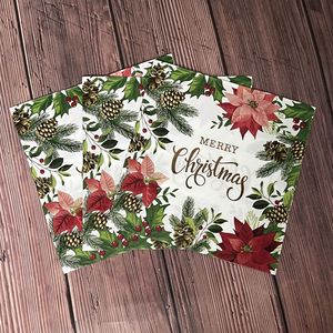 Красочные Рождественские салфетки с принтом в стиле ретро с цветами и сосновыми шинками для вечеринки, посуда и украшения - Product Image 1