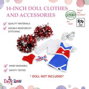Juego de regalo de uniforme de porristas moderno de 14 pulgadas Emily Rose, zapatos de gimnasio para muñecas de 6 piezas y paquete de accesorios con pompones para la mayoría de muñecas de 14 pulgadas - Product Image 3