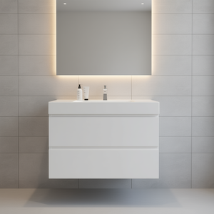 Mueble de Baño Moderno de 36 Pulgadas, Suspendido en la Pared, de Una Pieza, con Lavabo Blanco, Gran Espacio de Almacenamiento, Drenaje Pre-Ensamblado - Product Image 2
