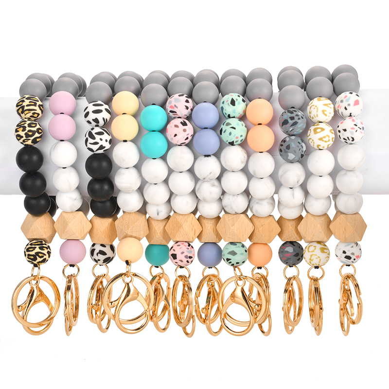 Silicone Pencil Colors Beads Teach Words Wristlet With Lanyard Keychain Rainbow Beads Keyrings Set Gifts for Teacher Image 3