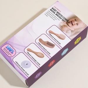 Nuevo Set de Cuidado del Cabello para Bebés, <span class=keywords><strong>Cepillo</strong></span> de Lana Suave con Mango de Madera de Haya <span class=keywords><strong>Natural</strong></span>, <span class=keywords><strong>Cepillo</strong></span> de Masaje de Silicona, Kit de Aseo para Recién Nacidos, Caja de Regalo para Bebés - Product Image 6