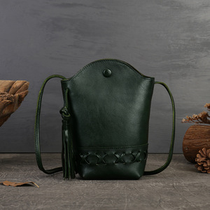 Vintage Genuine Leather Women's Bucket Bag Retro Crossbody Shoulder Purse Mini Phone <b>Handbag</b> - Product Image 4