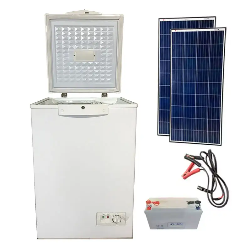 Hogar doble puerta superior-congelador DC 12V Solar nevera refrigerador para la venta 100L DC Sun Energy congelador recargable