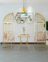 Meubles d'extérieur en fer forgé de style européen Ensemble de chaises de sol en cage à oiseaux semi-circulaires pour la photographie de jardin-Canapé double simple